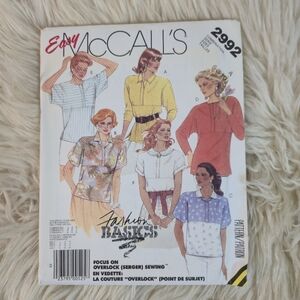 McCall's Vintage Easy Fashion Basics Overlock Tops & Tunics Sewing Pattern 2992
